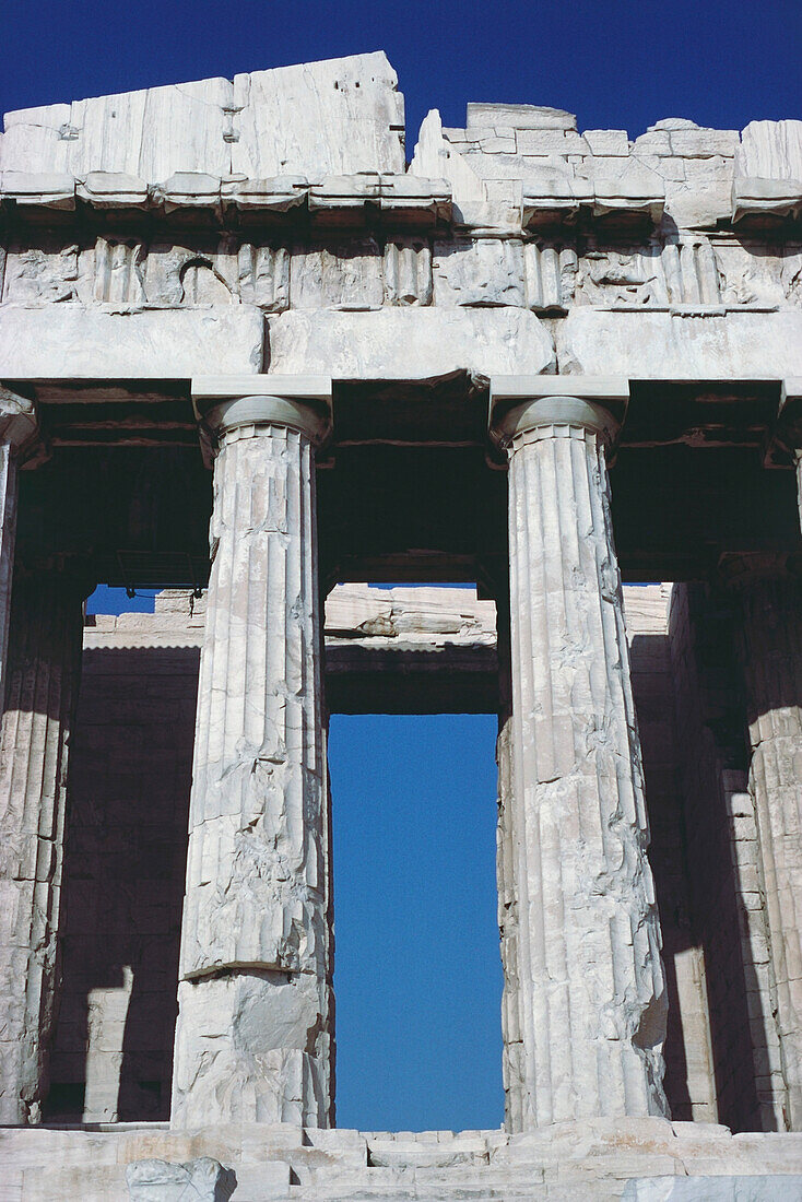 Colonnade of an ancient temple, Parthenon, Athens, Greece