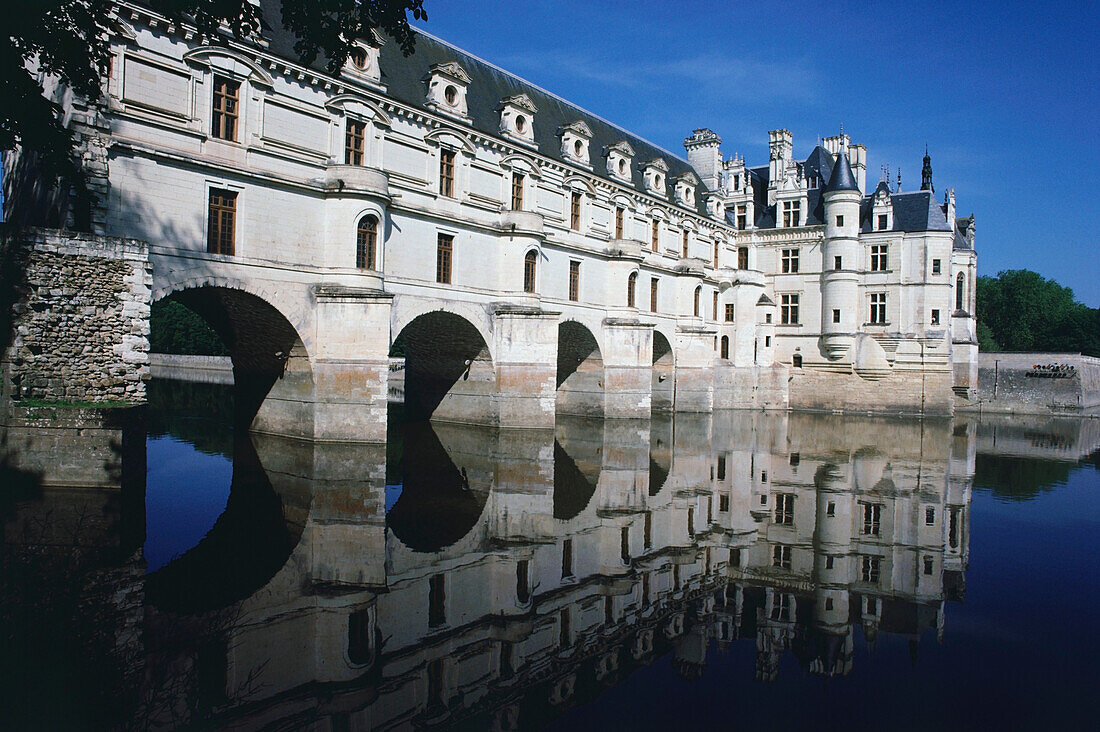 Reflection of a castle in water, Chateau De Chenonceau, River Cher, Chenonceaux, Loire Valley, France