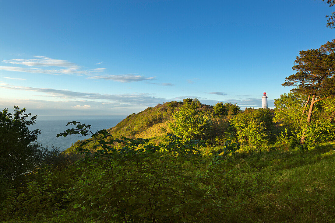 Blick zum Leuchtturm auf dem Dornbusch, Hiddensee, Ostsee, Mecklenburg-Vorpommern, Deutschland