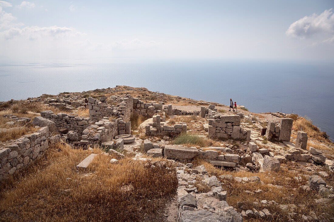 Temple ruins in Ancient Thera, Santorini, Santorin, Cyclades, Aegean Sea, Mediterranean, Greece, Europe