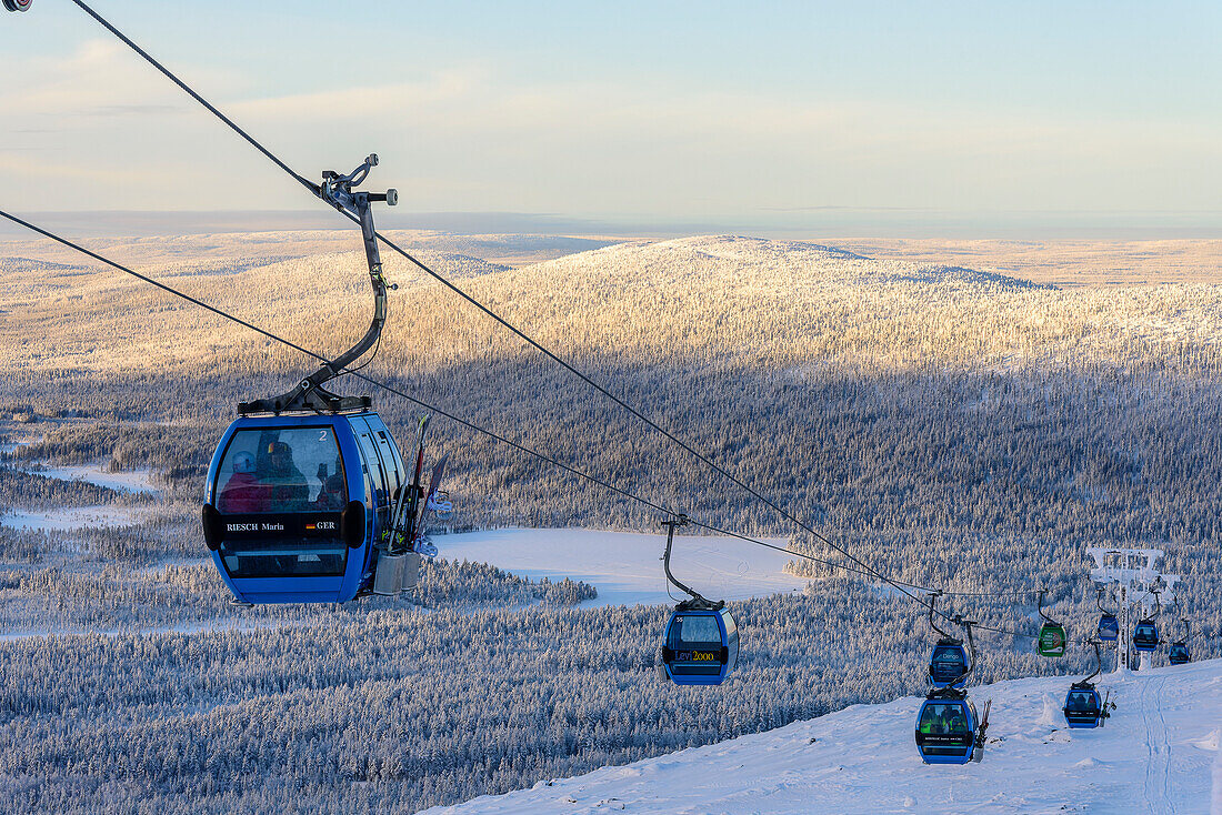 Cable car to the ski area on the local mountain near Levi, Finland
