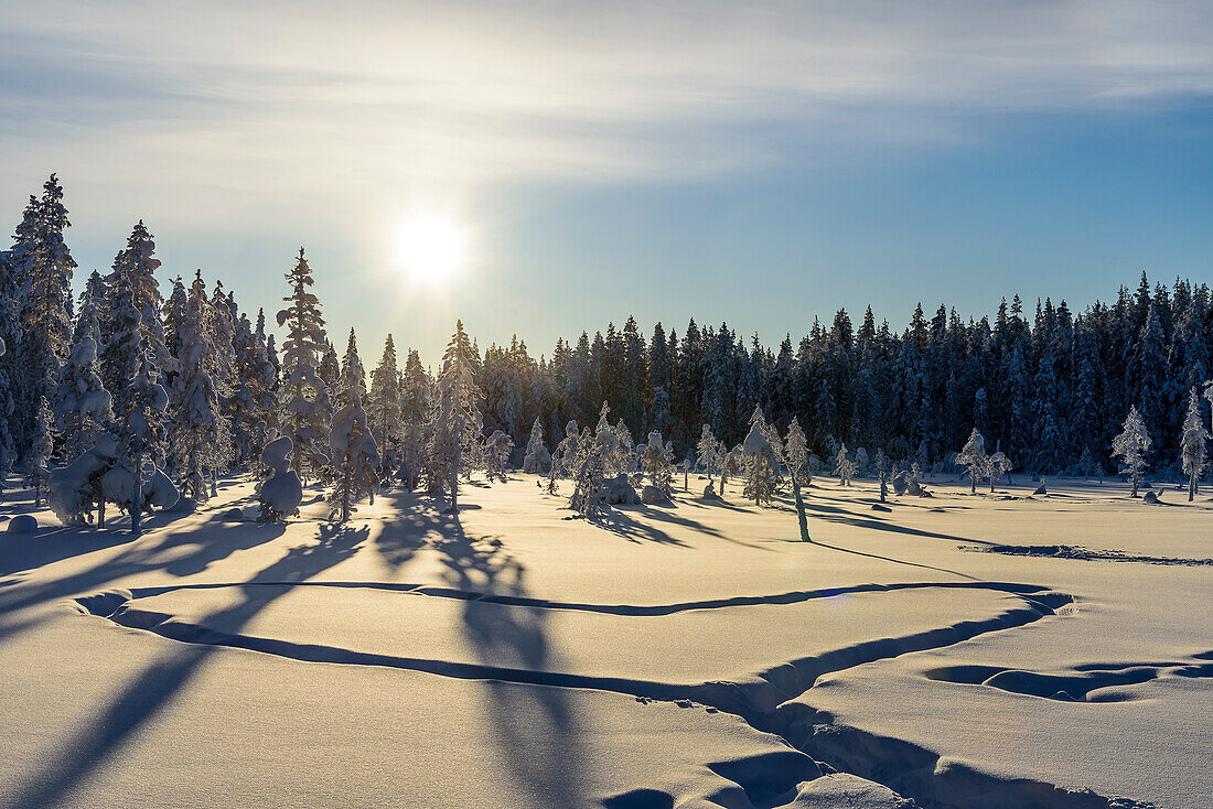 Hike to Kuertunturi, Big heart painted in the snow, Landscape at Aekaeslampolo,, Aekaeslampolo, Finland