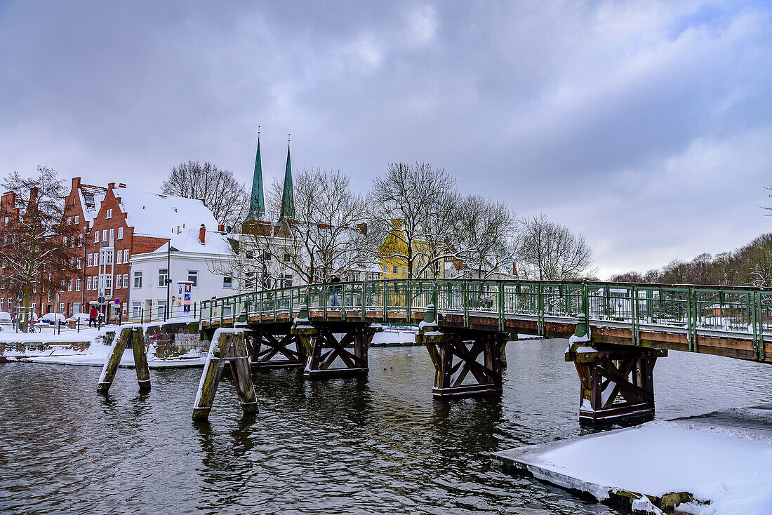 Footbridge on the Untertrave, Lübeck, Bay of Lübeck, Schleswig Holstein, Germany