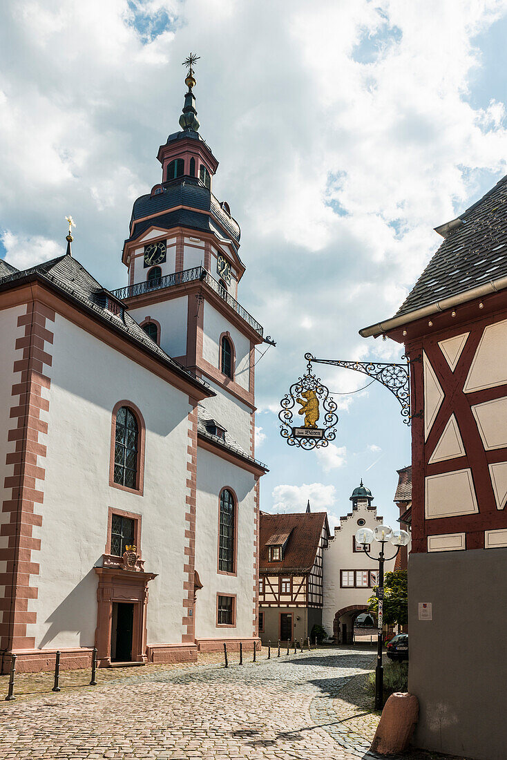 Old Town Hall and Evangelical Parish Church, Erbach, Odenwald, Hesse, Germany