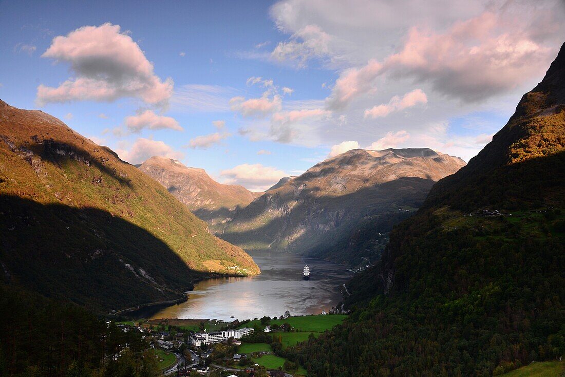 View over Geiranger into the Geirangerfjord, Norway