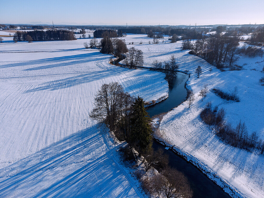 Sempttal, the course of the Sempt, winter, aerial view