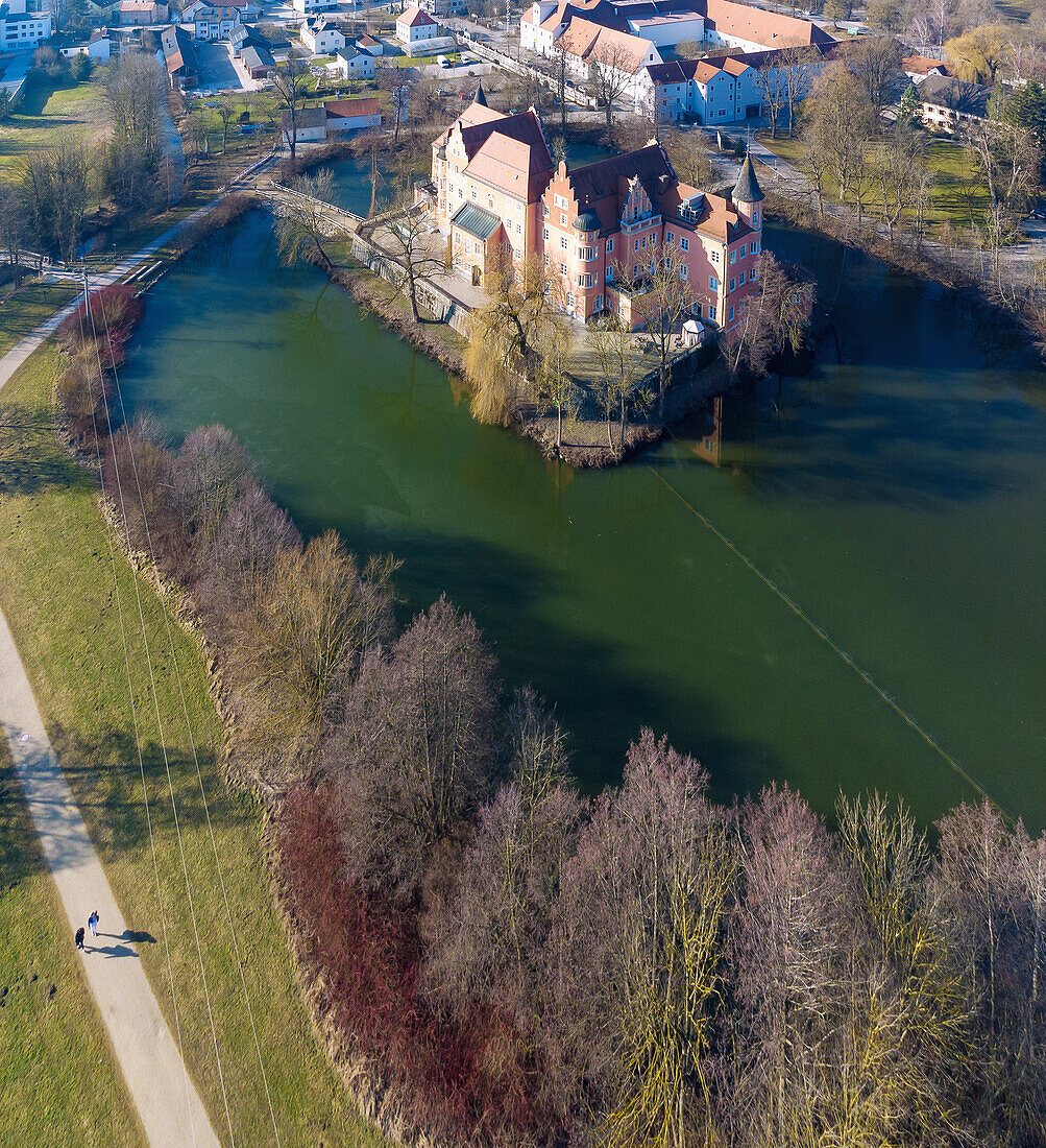 Taufkirchen an der Vils, moated castle, aerial view