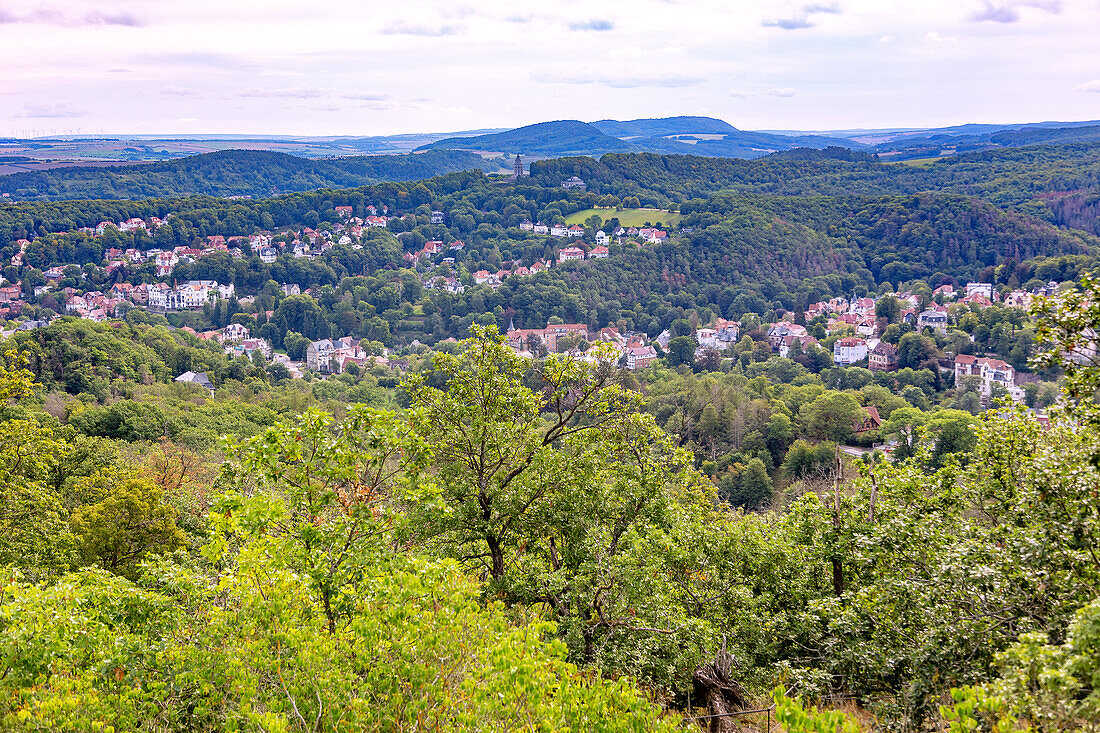 Eisenach; View of the fraternity monument from the Wartburg, Thuringian Forest