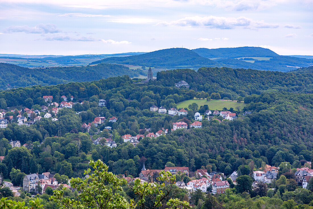 Eisenach; View of the fraternity monument from the Wartburg, Thuringian Forest