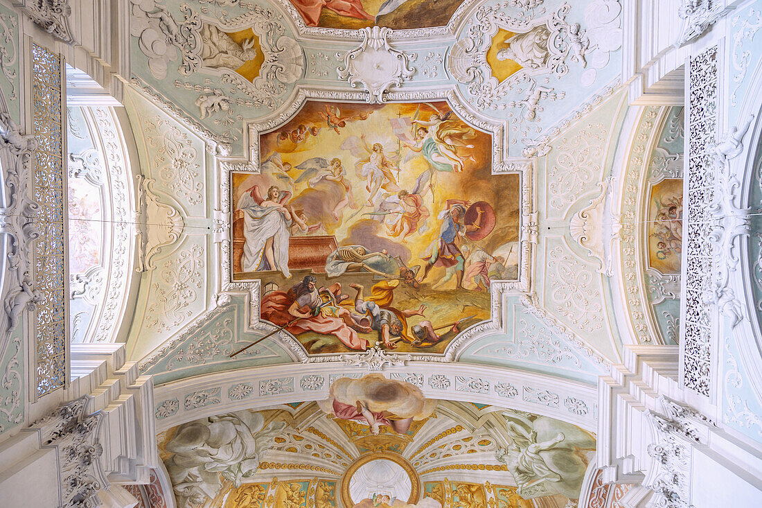 Michelfeld monastery, monastery church of St. John the Evangelist, interior, ceiling fresco Resurrection of Jesus by Cosmas Damian Asam