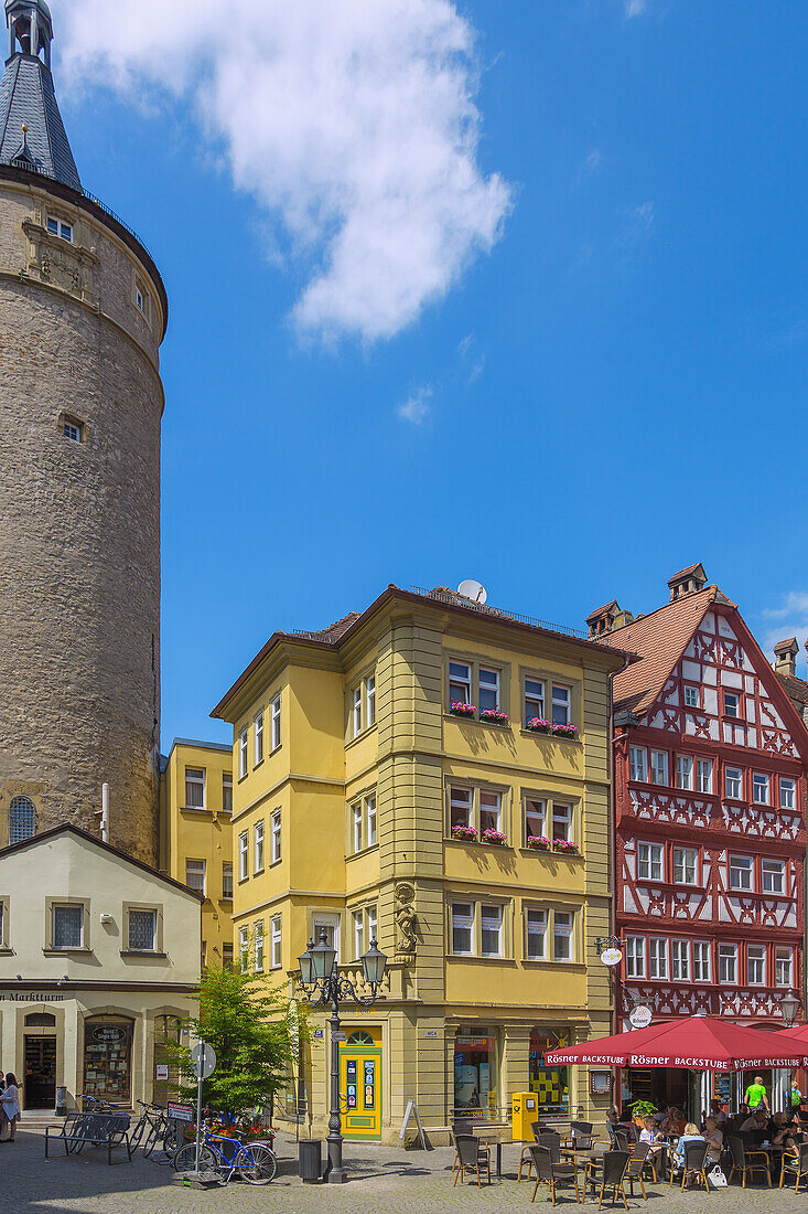 Kitzingen, Marktstraße, Marktturm, Bayern, Deutschland