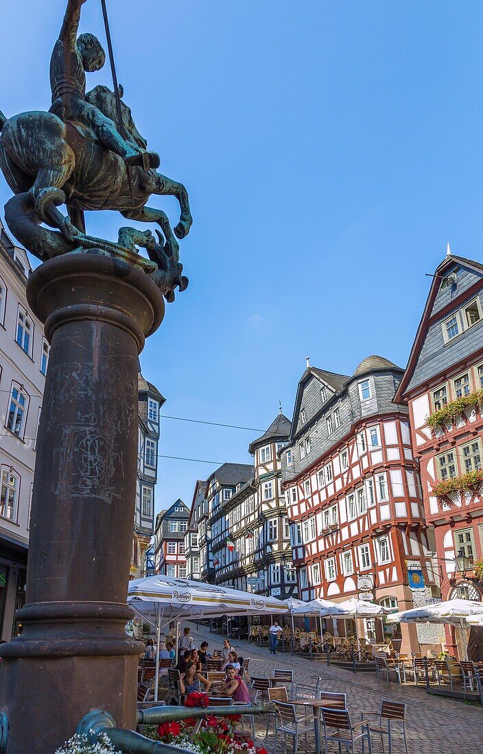 Marburg an der Lahn; Market; Market fountain, Mainzergasse, restaurants, hotels