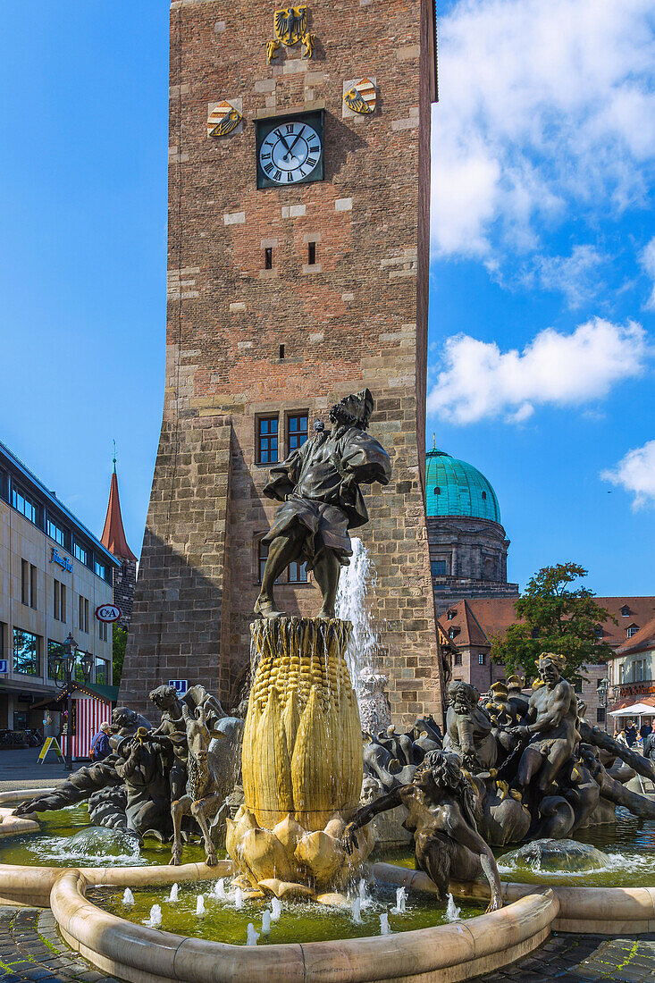Nuremberg, Ludwigsplatz, Ehebrunnen, White Tower, Elisabethkirche