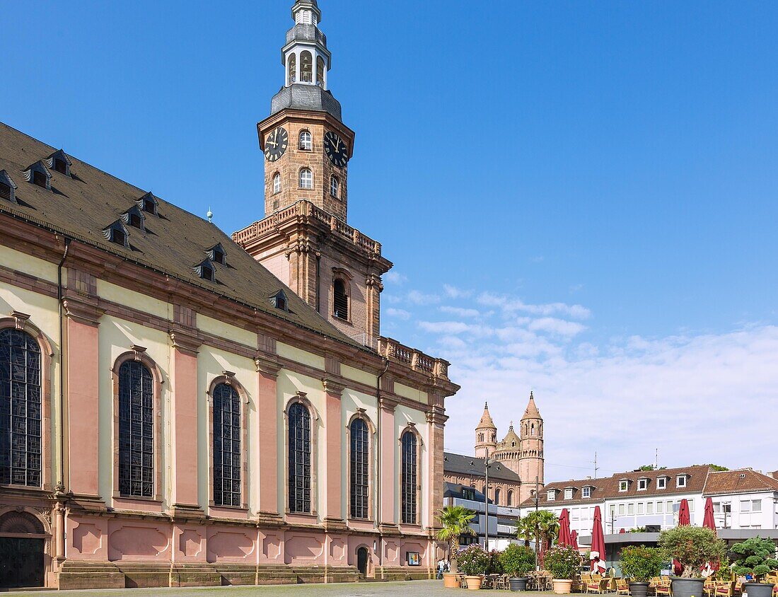 Worms, Marktplatz mit Dreifaltigkeitskirche, Dom St. Peter, Rheinland-Pfalz, Deutschland