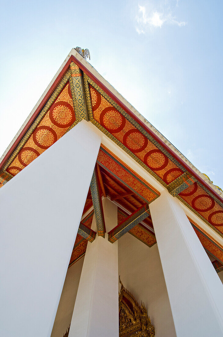 Ornate soffits and outside ceiling of Buddhist Temple in Bangkok