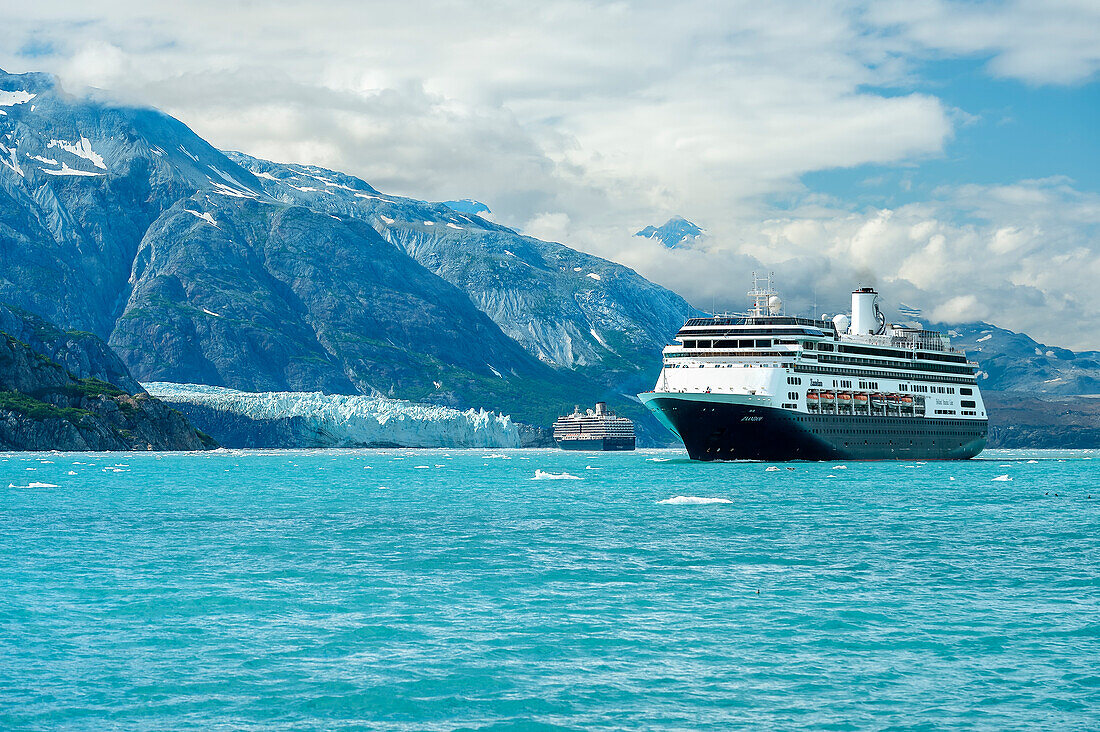 Two cruise ships visit Margerie Glacier in Glacier Bay National Park