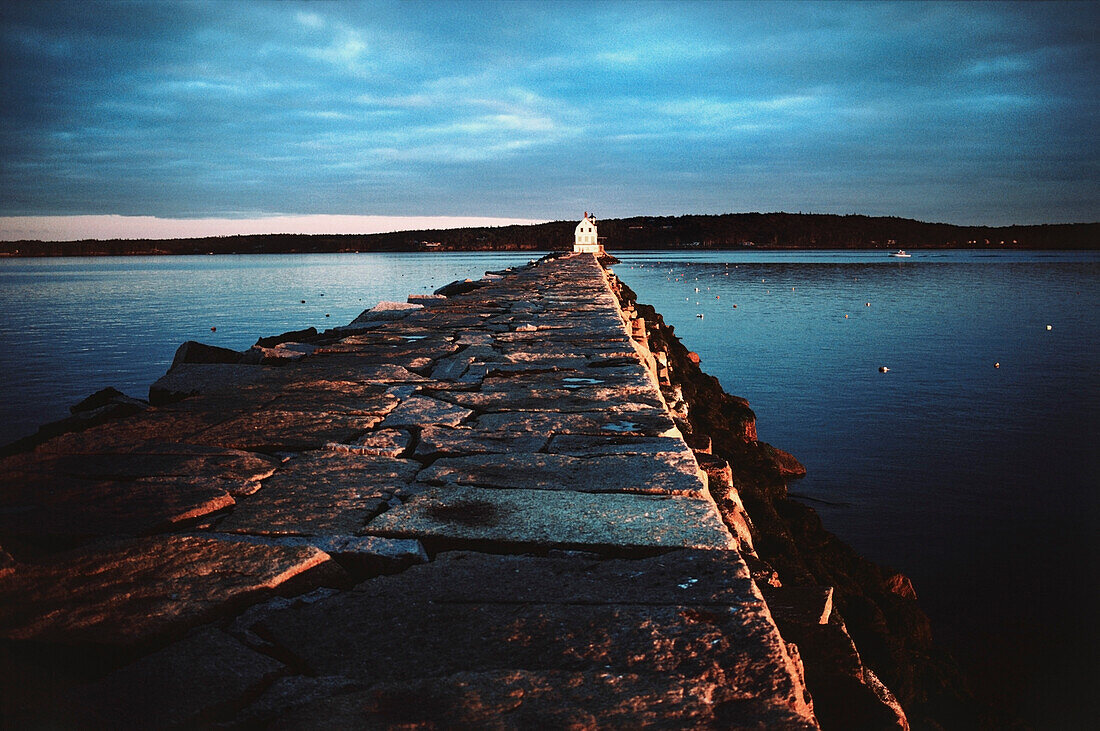 Lighthouse in the sea, Rockland Breakwater Lighthouse, Rockland, Knox County, Maine, USA