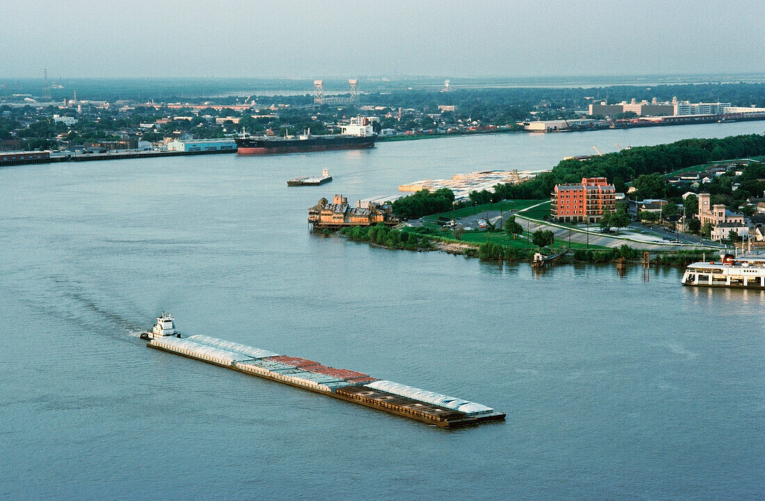 Barge moving in a river, Mississippi River, Mississippi, USA