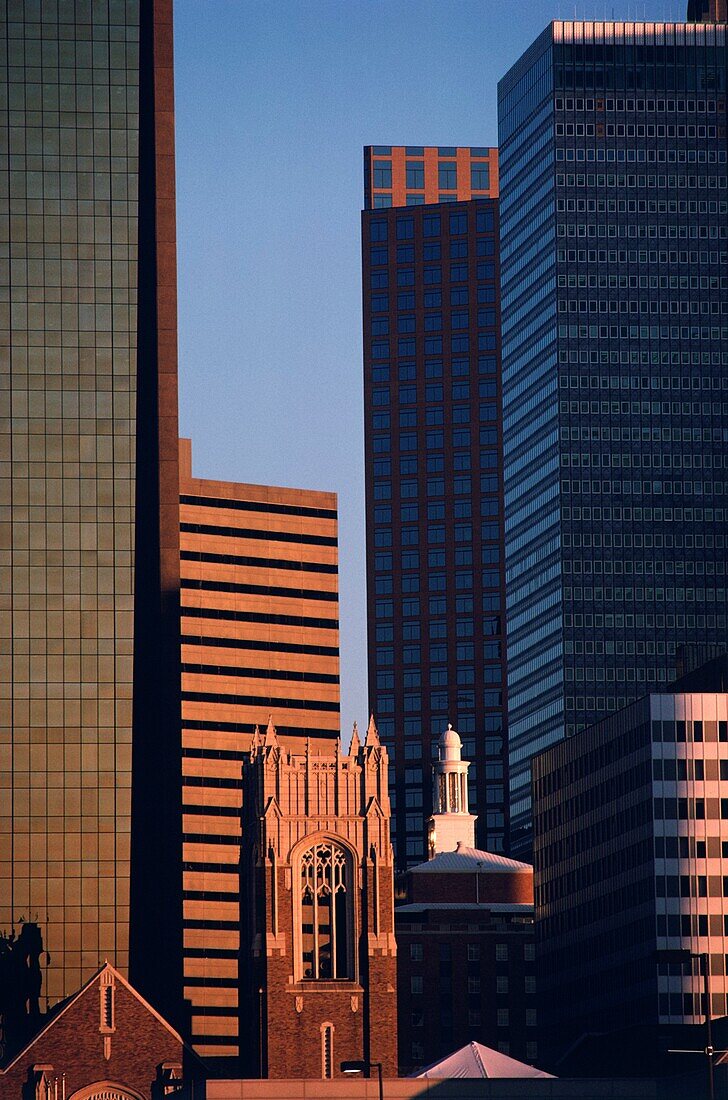 First United Methodist Church among skyscrapers in downtown Dallas, Texas, USA