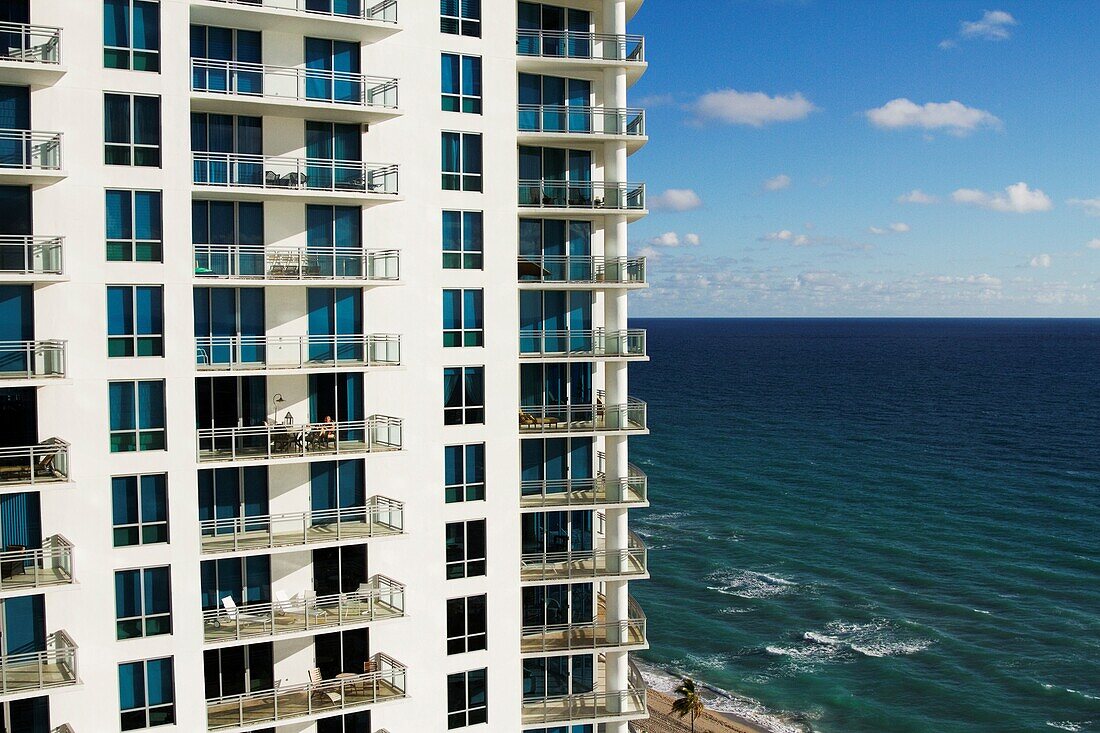Balconies with a view of the ocean at the Diplomat Hotel, Hollywood, Broward County, Florida, USA
