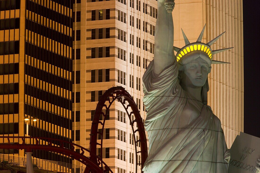 Close-up of the Statue of Liberty replica at the New York-New York Hotel and Casino, Las Vegas Strip, Las Vegas, Clark County, Nevada, USA