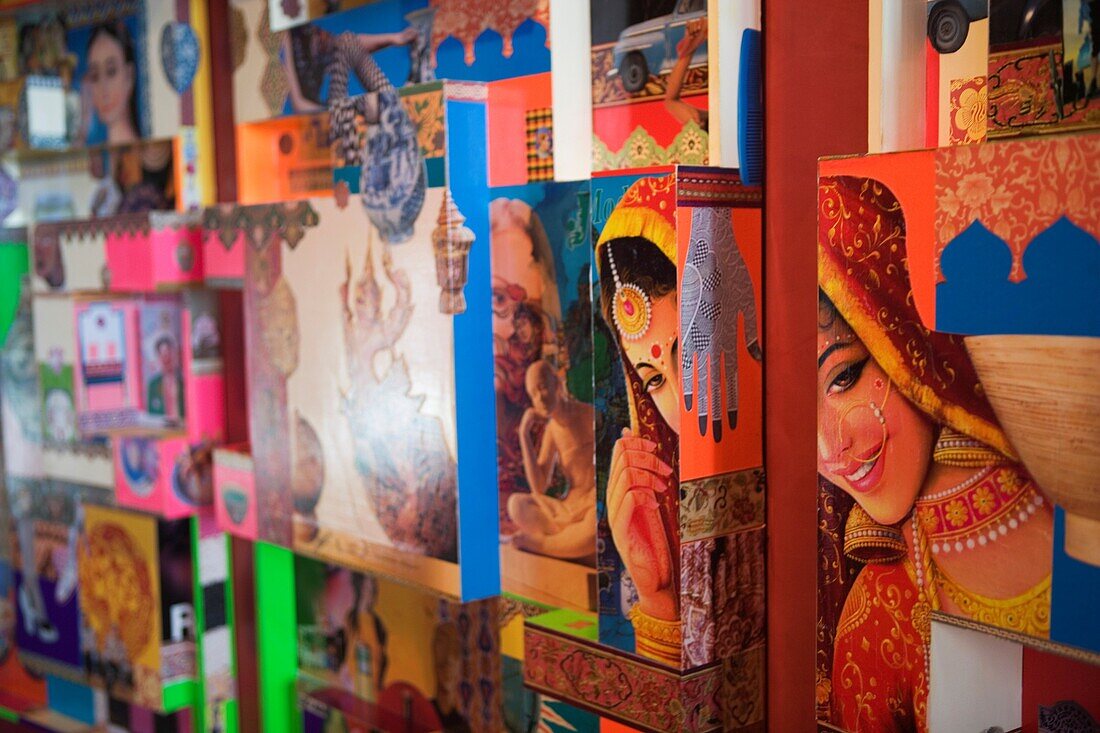 Collection of paper boxes decorated with Asian influenced illustrations, Singapore