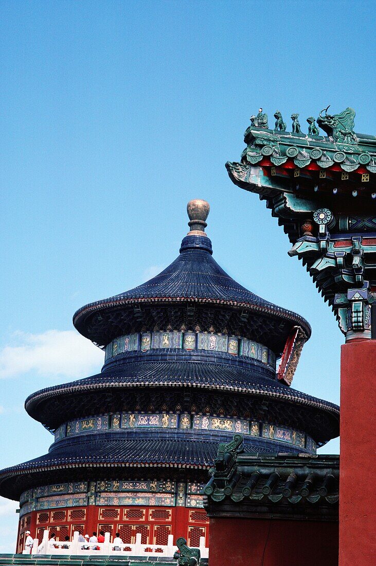Niedrigen Winkel Ansicht eines Tempels, Tempel des Himmels, Peking, China