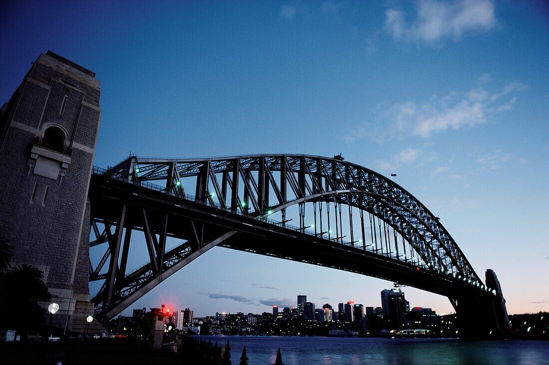 Sydney Harbor Bridge at dusk, Sydney Harbor, Sydney, New South Wales, Australia
