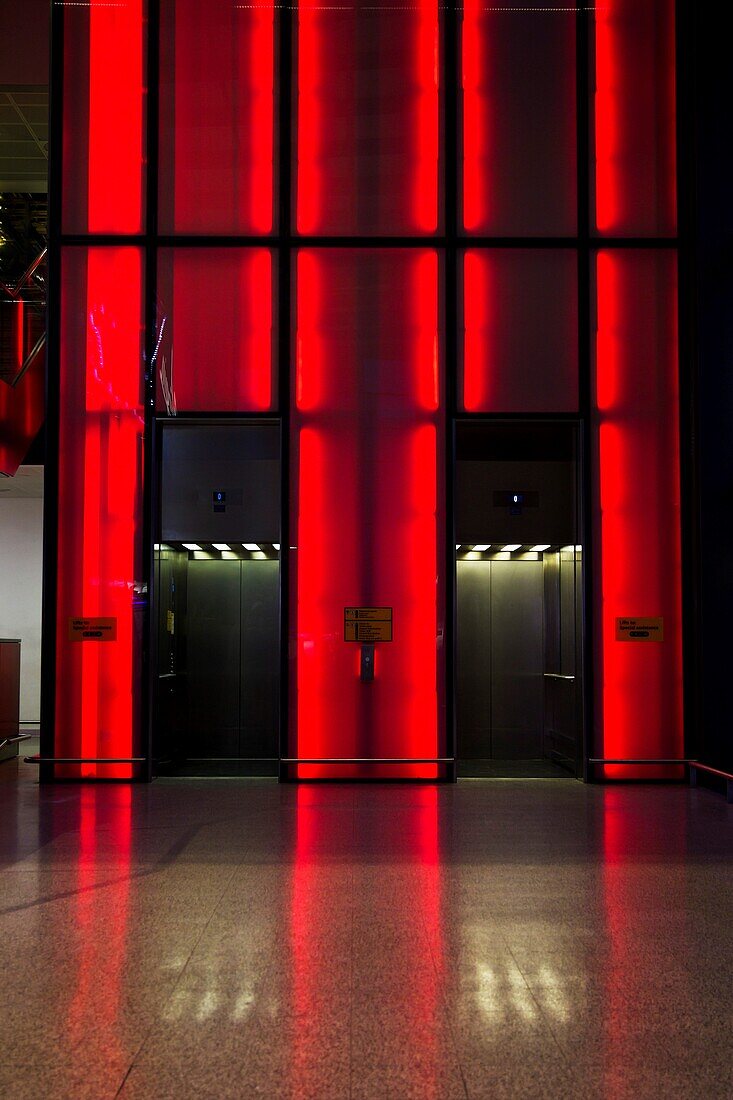 Elevator at an airport, Heathrow Airport, London, England