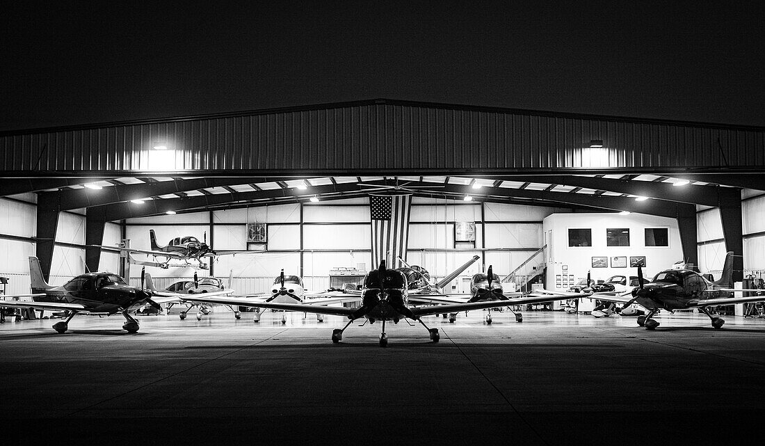 Airplane hangar at The Houston Executive Airport in Katy, Texas. Editorial Use Only