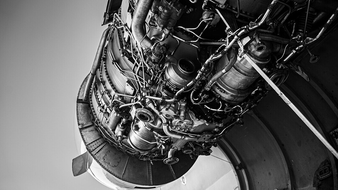 One of the engines of a commercial plane under repair