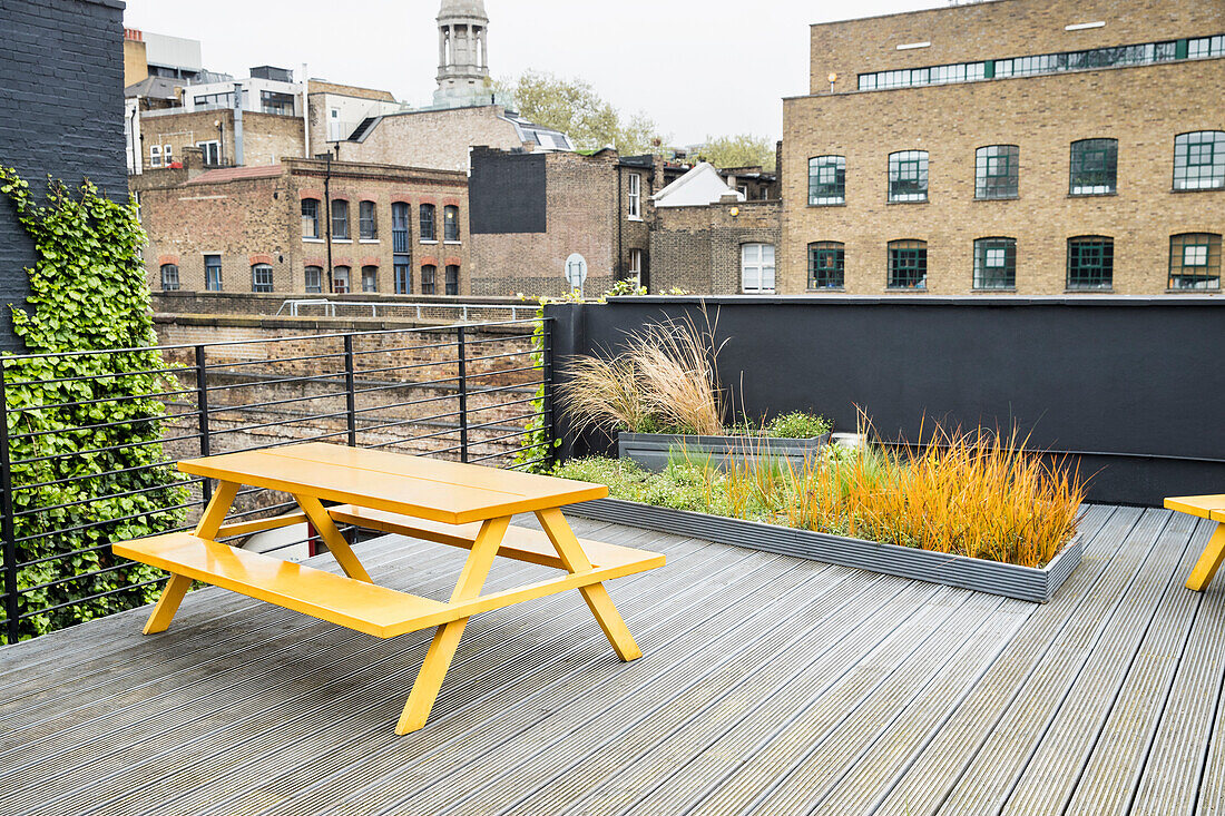 Detail of rooftop patio in London