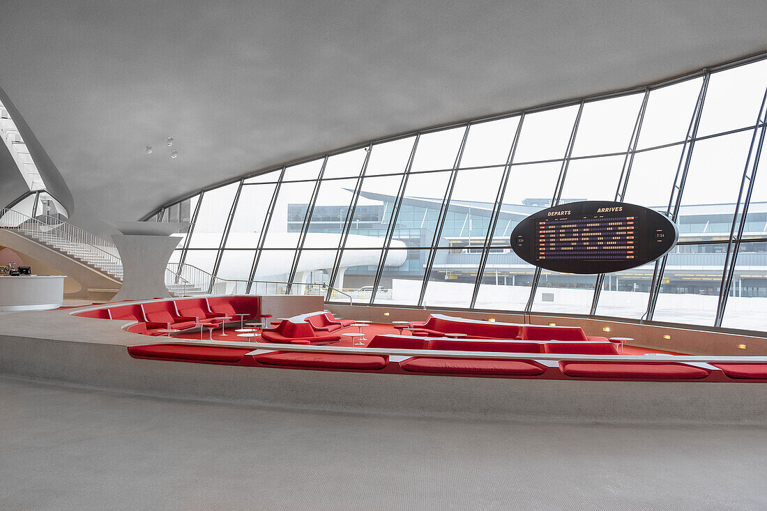 TWA hotel designed by Eero Saarinen at JFK Airport;Featured architecture at the TWA Hotel in JFK Airport, NY