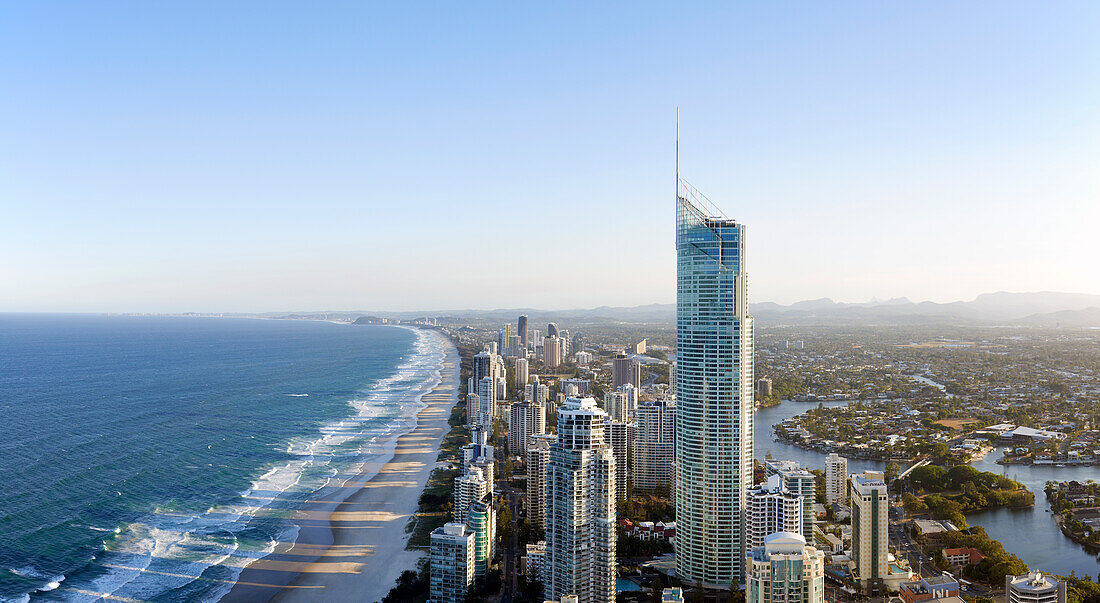 Panorama aerial of Surfers Paradise and surrounding suburbs