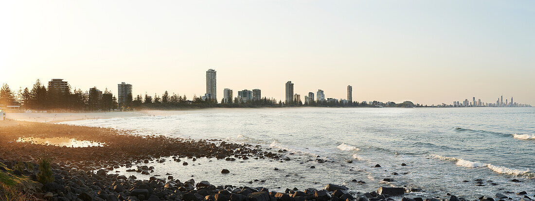 Panoramic view of coastline from Burleigh Heads to Surfers Paradise