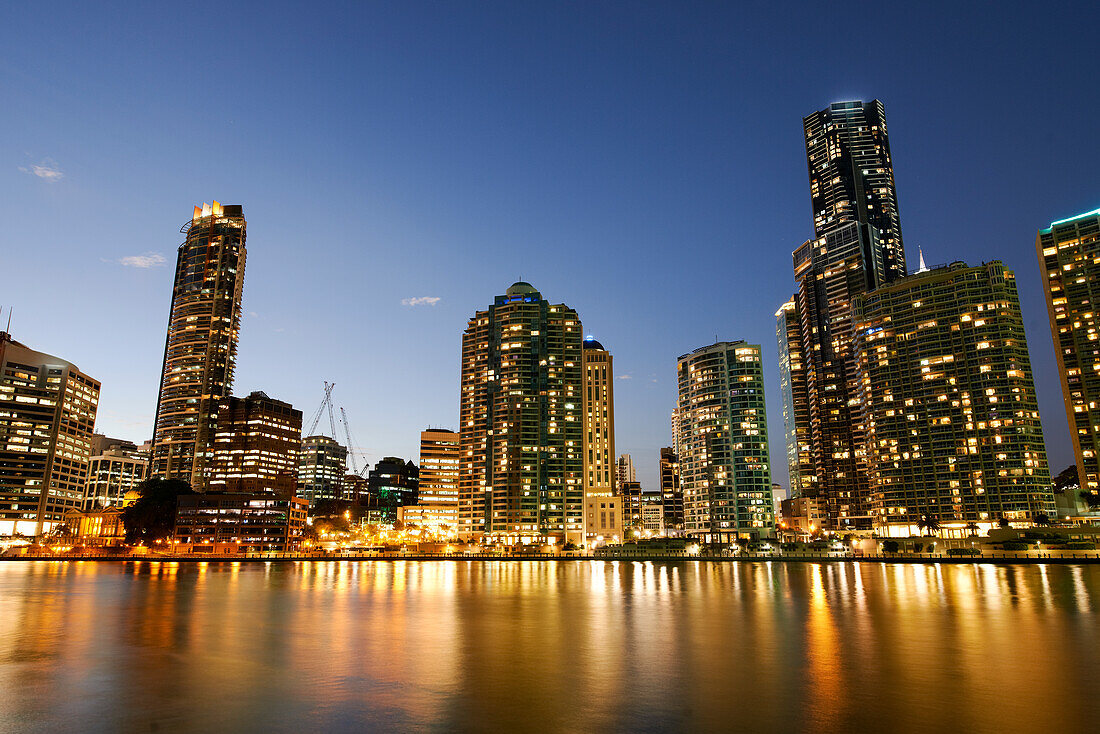 Looking from Southbank across the Brisbane River to Brisbane City at night