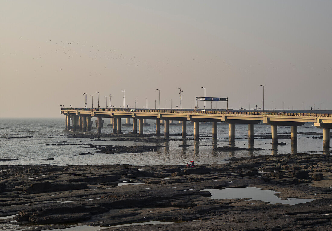 Looking from Bandra shoreline at Worli Sealink