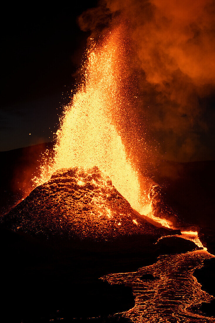 Reykjanes Peninsula, Iceland - May 4th 2021: Geldingadalir eruption