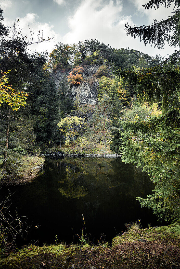 Silbersee in the old quarry of Rother Berg, Hausen, Rhoen, Bavaria, Germany, Europe