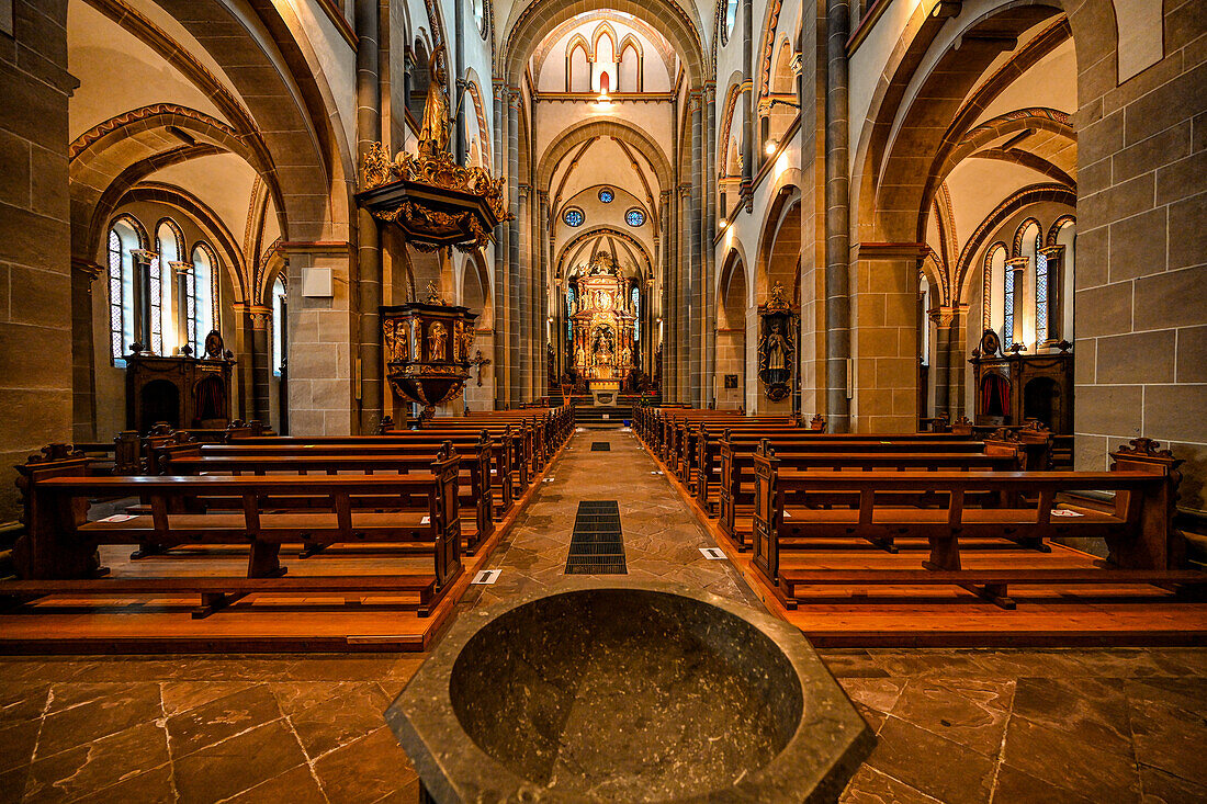 Nave of St. Ludgerus Church in Essen-Werden, City of Essen; Ruhr area, North Rhine-Westphalia, Germany