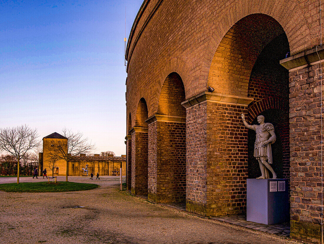 Statue of Emperor Trajan in the arch of the amphitheater in Xanten Archaeological Park, Niederrhein, NRW, Germany