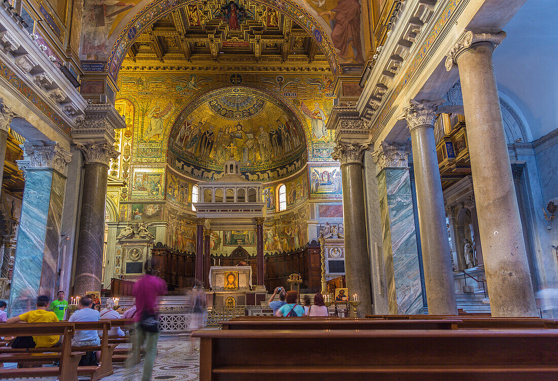 Rome, Santa Maria in Trastevere, nave, ciborium and choir mosaics