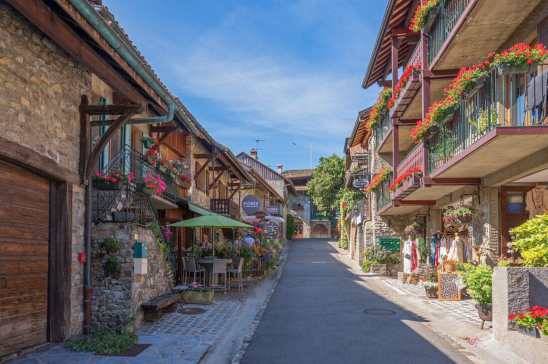 Alley in Yvoire, Haute-Savoie department, Auvergne-Rhone-Alpes, France