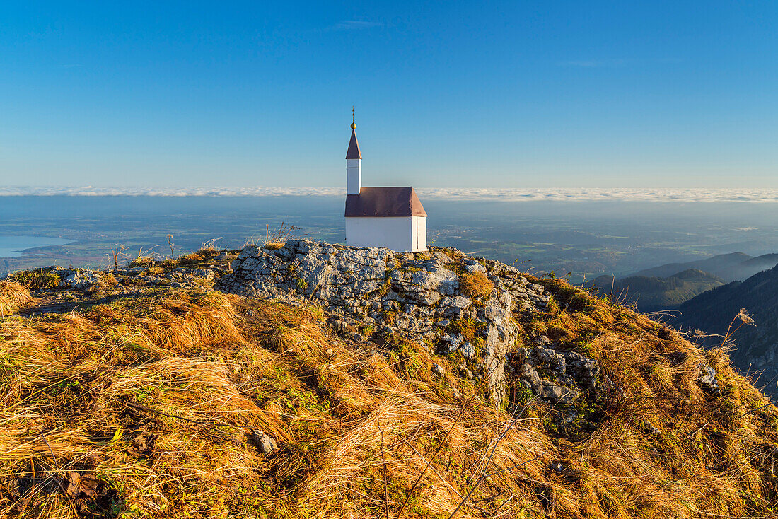 Chapel at the summit of the Hochgern (1,748 m) in the Chiemgau Alps, Unterwössen, Chiemgau, Upper Bavaria, Bavaria, Germany