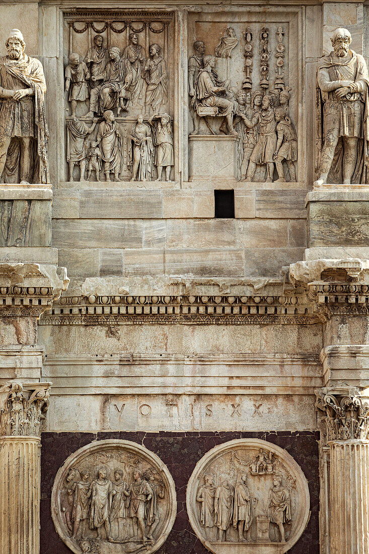 Relieves in the Constantine Arch in Rome Italy
