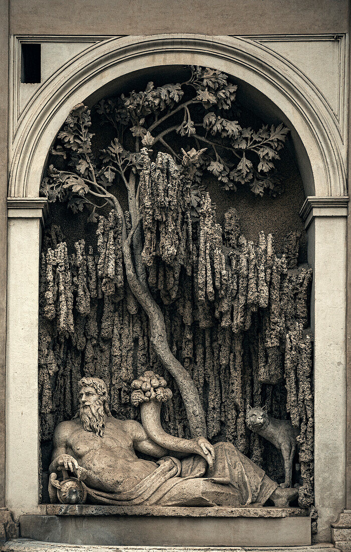 Quattro Fontane in Rom Italien. Tiber-Statue Sie wurden zwischen 1588 und 1593 aufgestellt