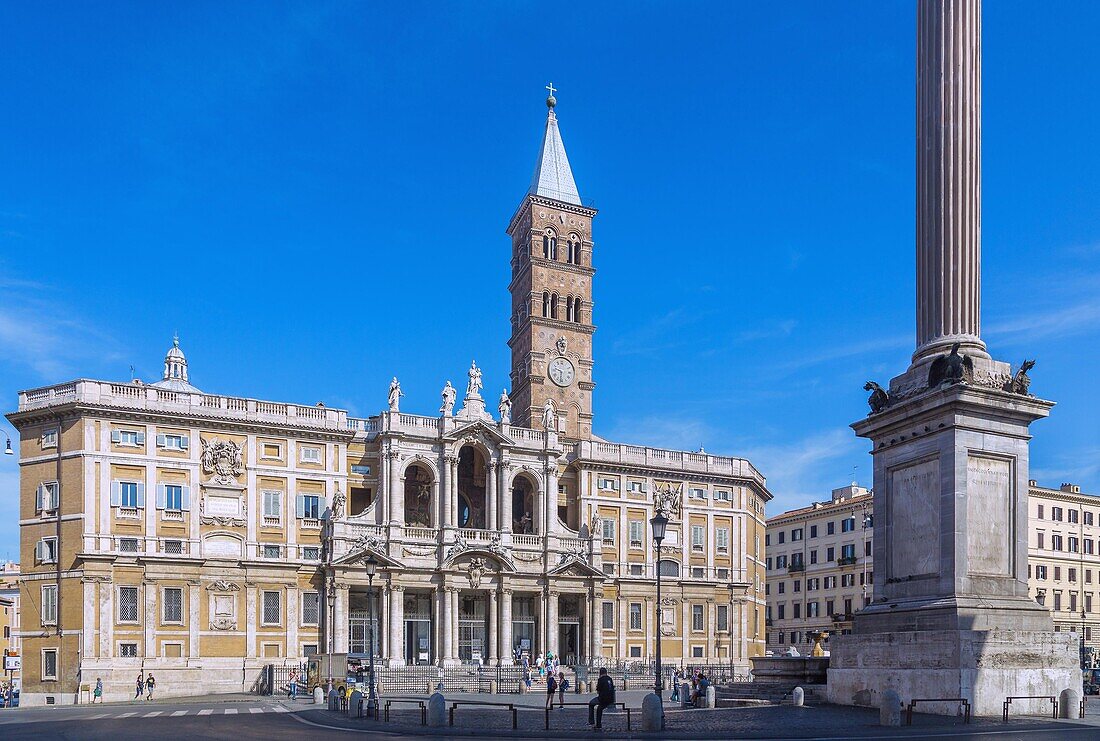 Rome, Santa Maria Maggiore, main facade on the Piazza Santa Maria Maggiore with Marian column