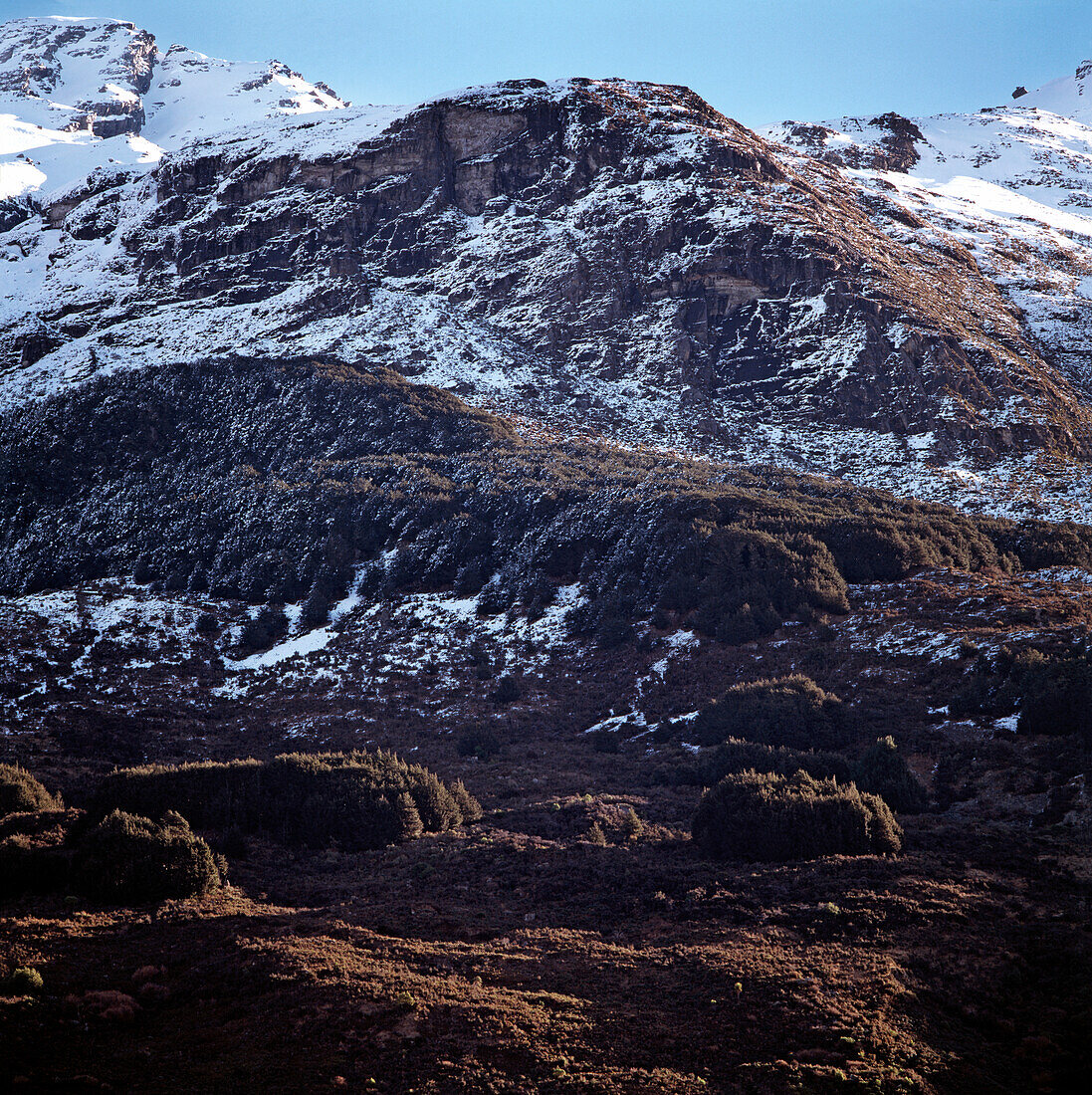 Schnee auf Bergkette bis zum Boden - Neuseeland