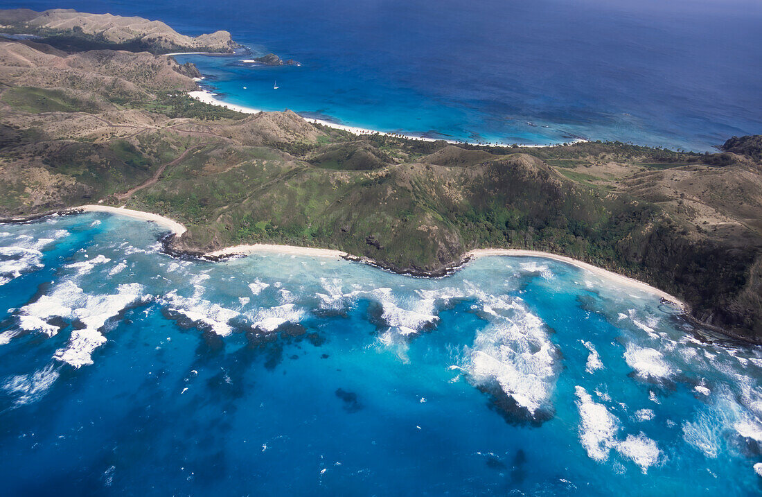 Aerial of tropical island in the Yasawa group in Fiji