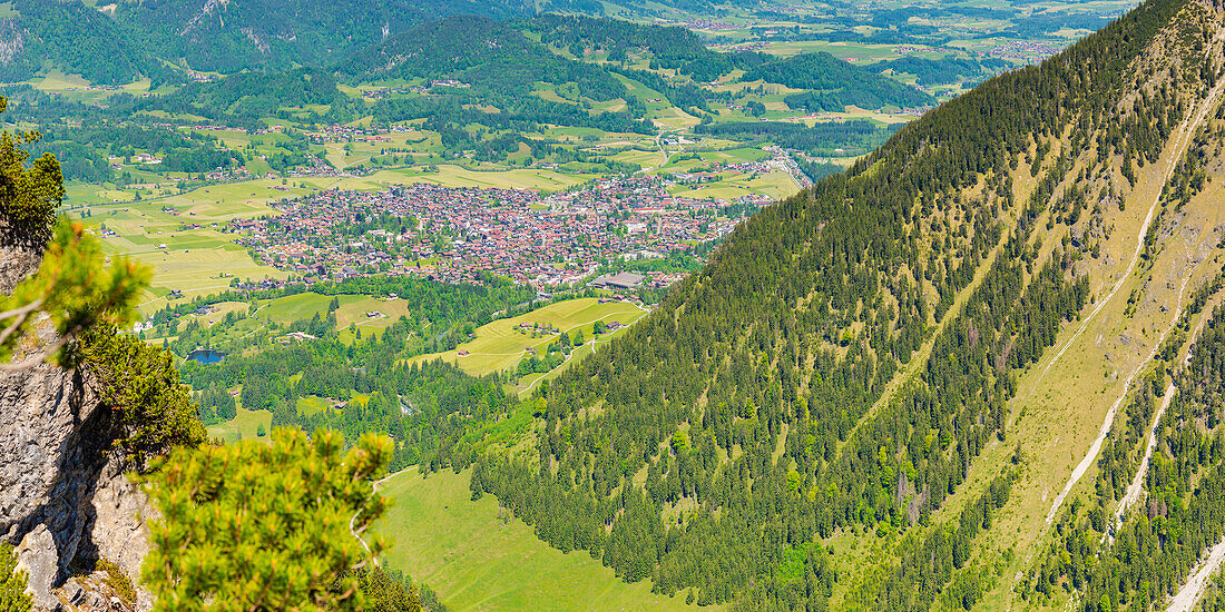 Panorama from Riefenkopf, 1748m, to Oberstdorf, Allgäu, Bavaria, Germany, Europe